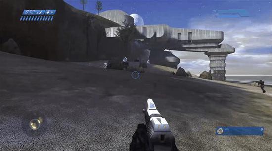 光环。注意枪口的耀斑和地面的撞击效果是如何同时出现的