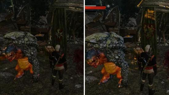 左为《巫师3》巨魔形象以及杰洛特画的军旗；右为巨魔魔画的军旗