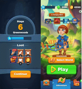 《Bow Land》：结算页面（左），英雄界面（右）