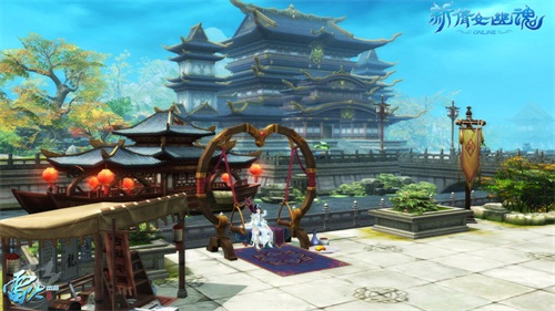 中央大厅前的秋千别有风情