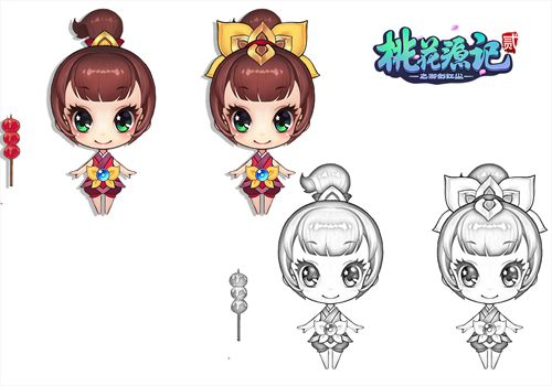 图3《桃花源记2》女孩子线稿