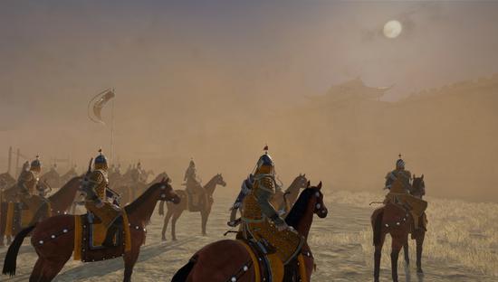 图三：兵临城下，黄沙北望、烟笼白日，战事被推向高潮