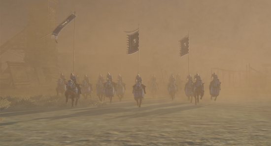 图一：黄沙铁甲西北望——扬尘蔽日，隐约中军马卷土而来