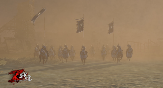 重骑兵从弥漫的黄沙中奔驰而来