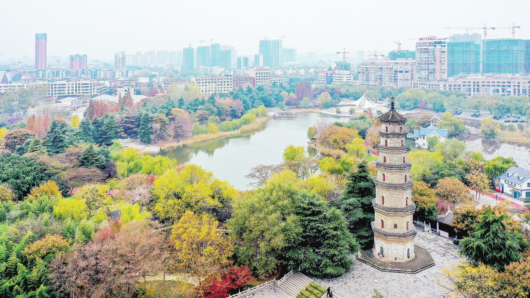 阜阳文峰塔下冬日胜景