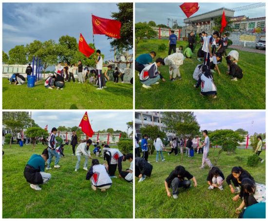 校园除草忙 劳动我践行 ——庐江县白山镇初级中学组织学生校园除草