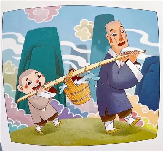 一天庙里来了一个瘦和尚,瘦和尚非常渴,问:可以给我点水喝吗?