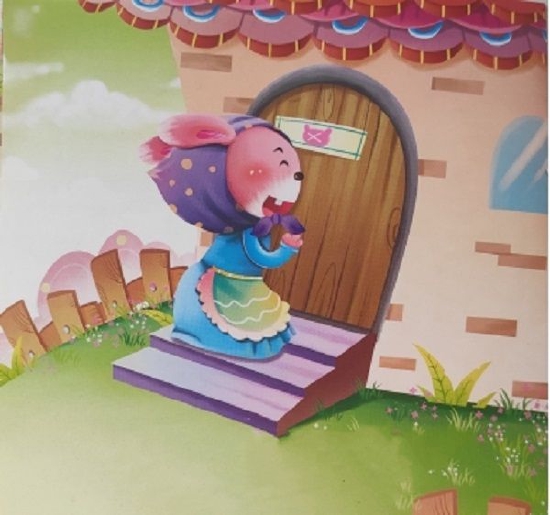 傍晚时分,兔妈妈领着一篮子蘑菇回来了,在门外一边敲门一边唱歌:"小