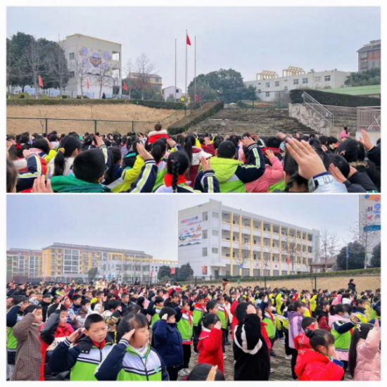 春光为序向阳而行庐江县白山镇明德小学开展2024年春季开学升旗仪式