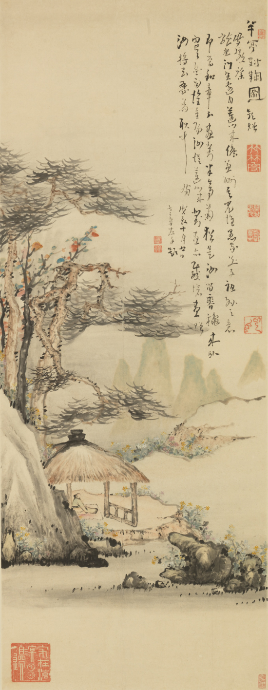 《半亭对菊图》 作于乾隆十三年 1748年 　　高凤翰 　　纸本设色 　　天津博物馆藏