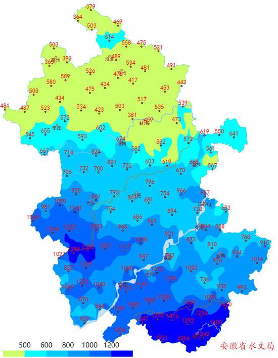 安徽省降雨量等值线图   2020年1月1日~6月28日(今年以来)