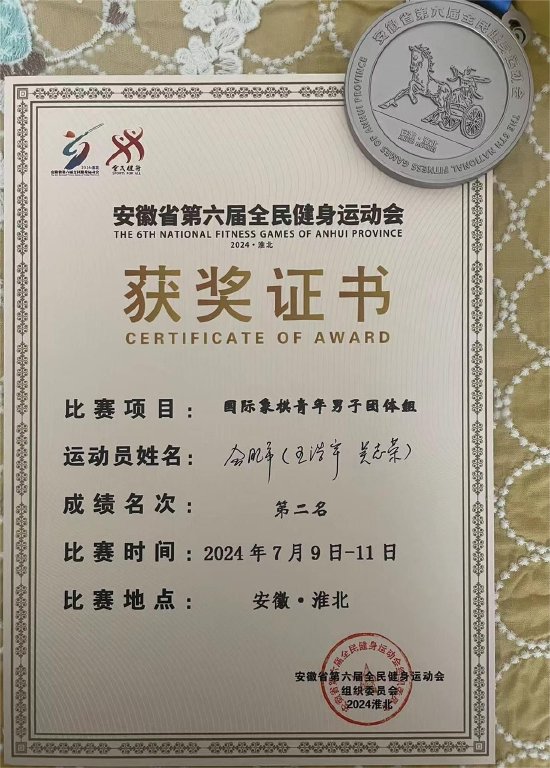 热烈祝贺!庐阳高中王浩宇同学荣获安徽省亚军