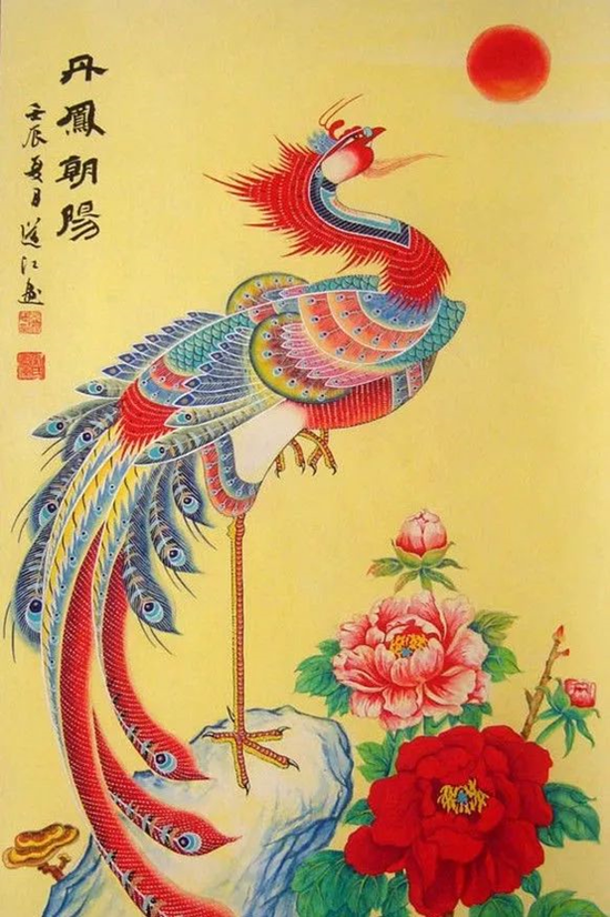 凤画属于"重彩工笔画",以画凤凰为主,翎毛花卉为辅.