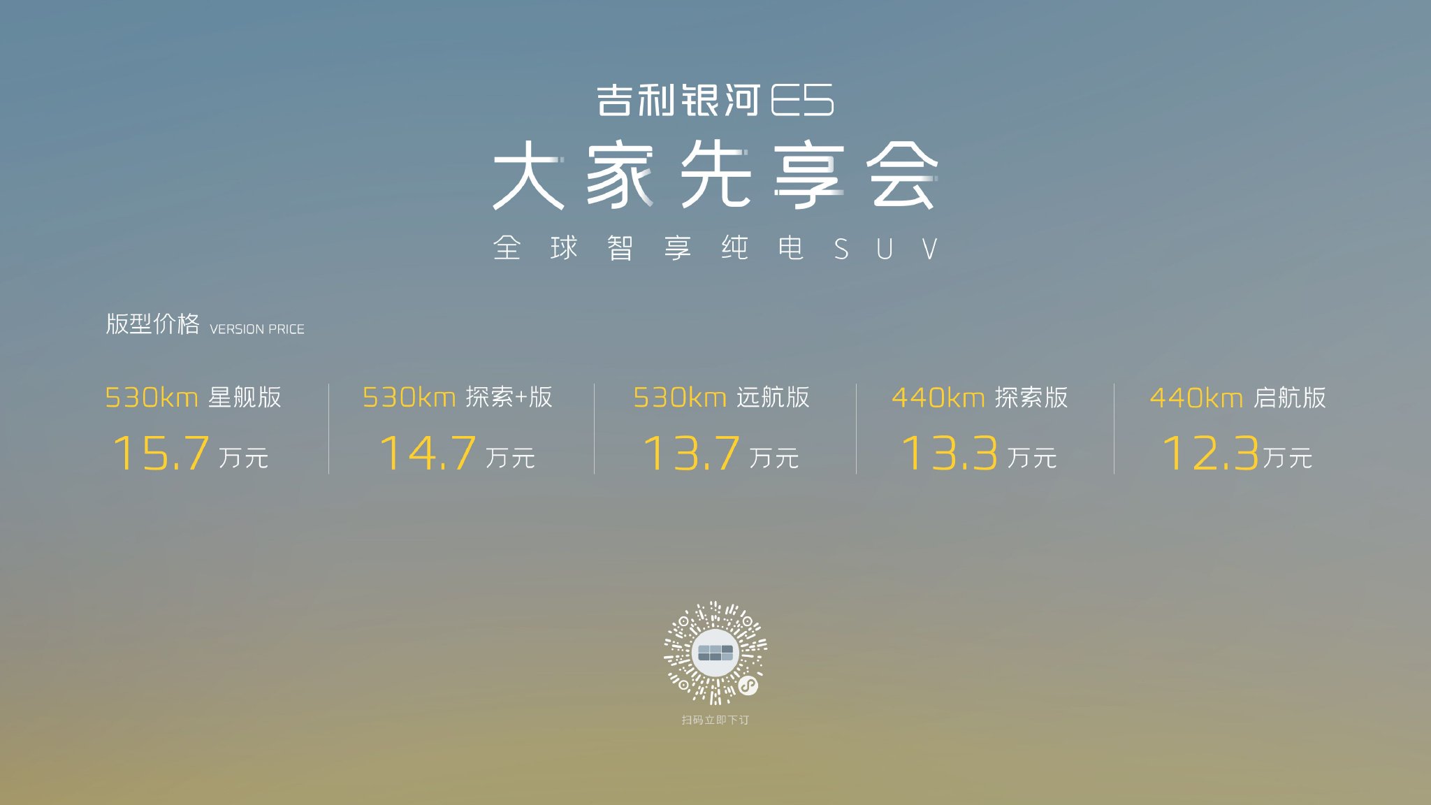 吉利银河E5开启预售 预售价12.3-15.7万元
