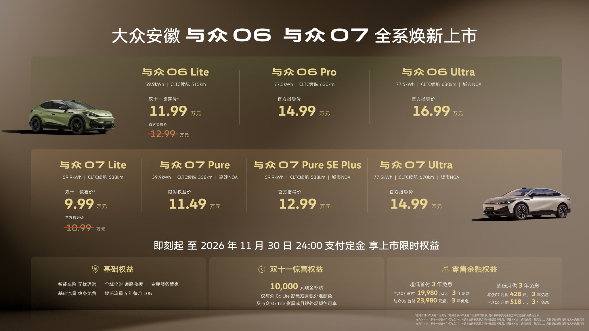 9.99万起 新款大众安徽与众06/与众07上市
