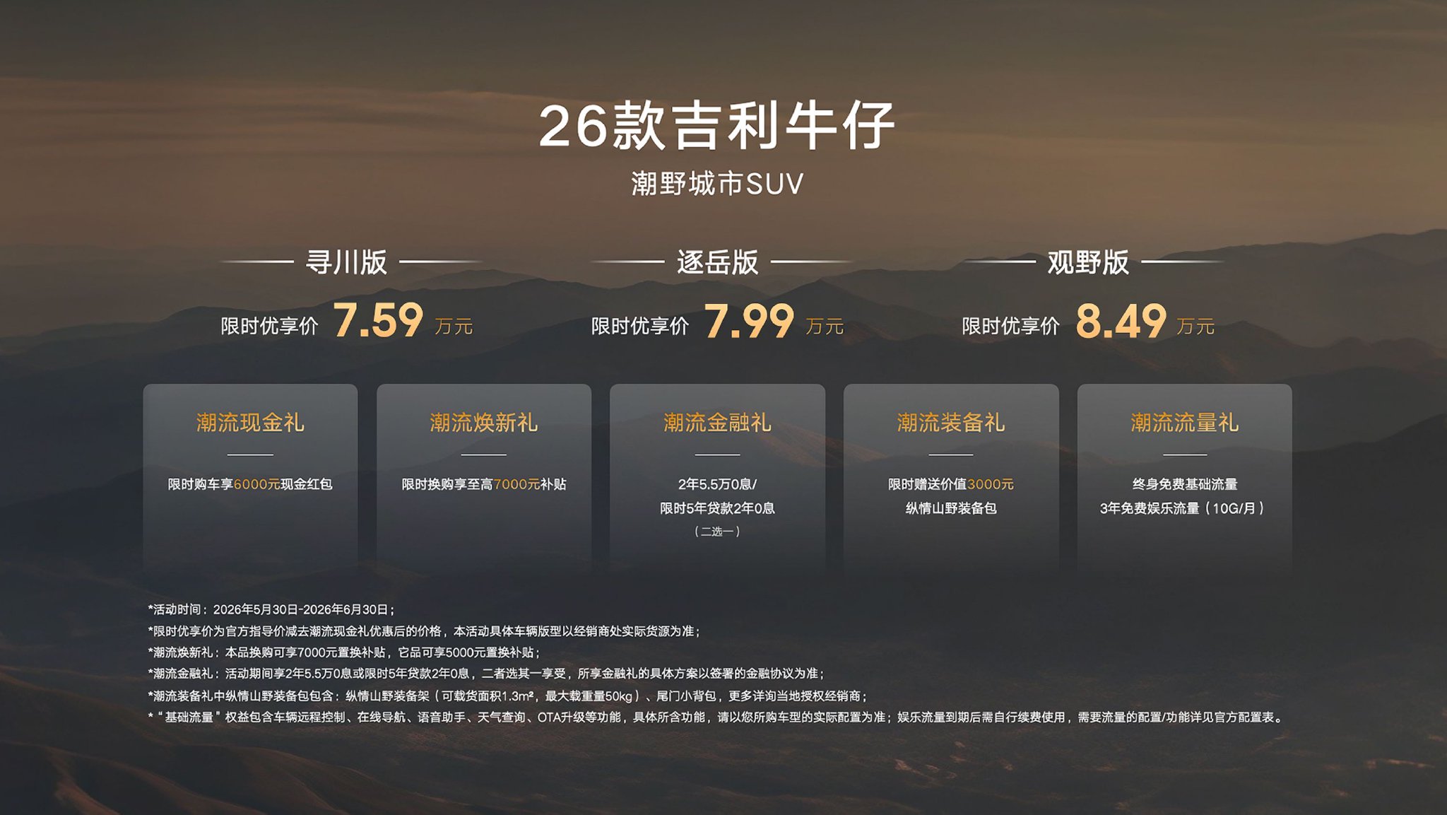 2026款吉利牛仔上市 限时7.59万元起