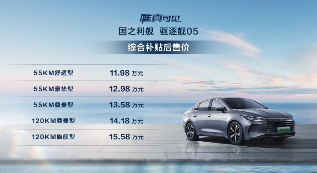 比亚迪驱逐舰05上市 售价11.98-15.58万元