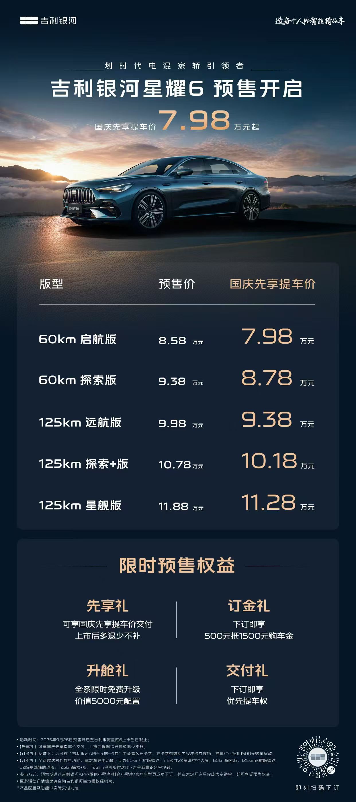 全民家轿标杆 吉利银河星耀6预售8.58万起
