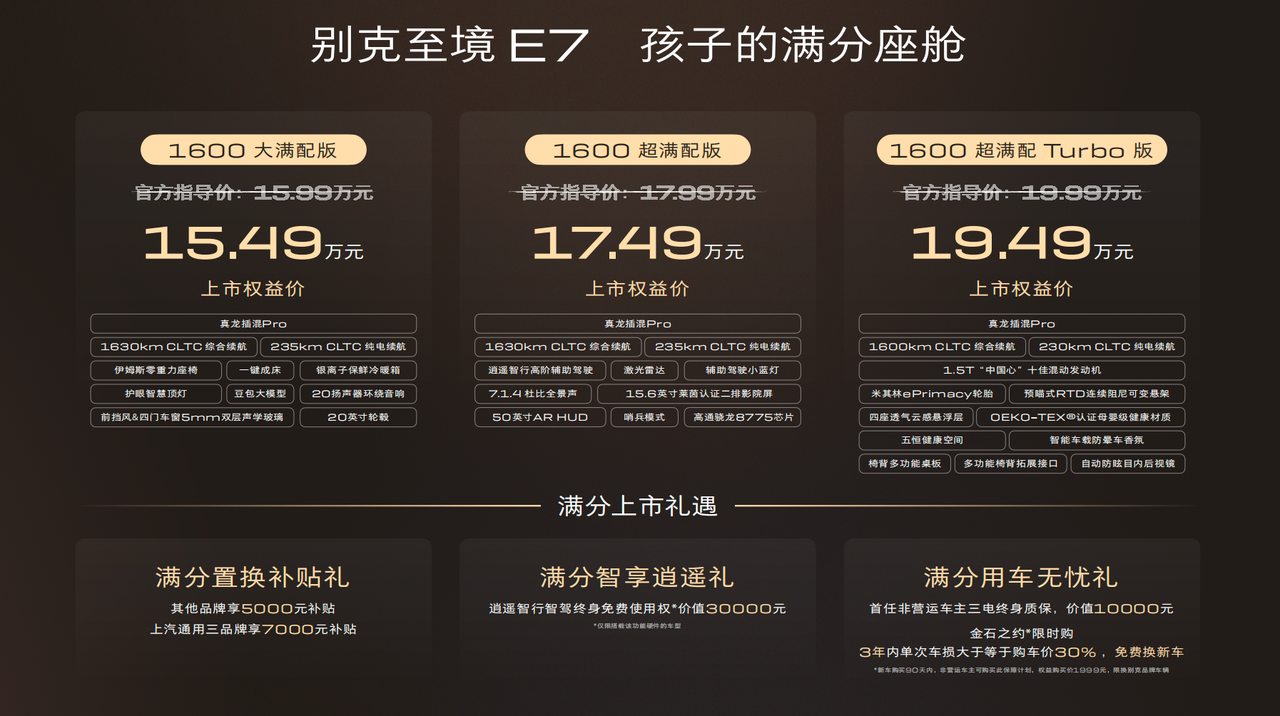 上市权益价15.49-19.49万元 别克至境E7正式上市