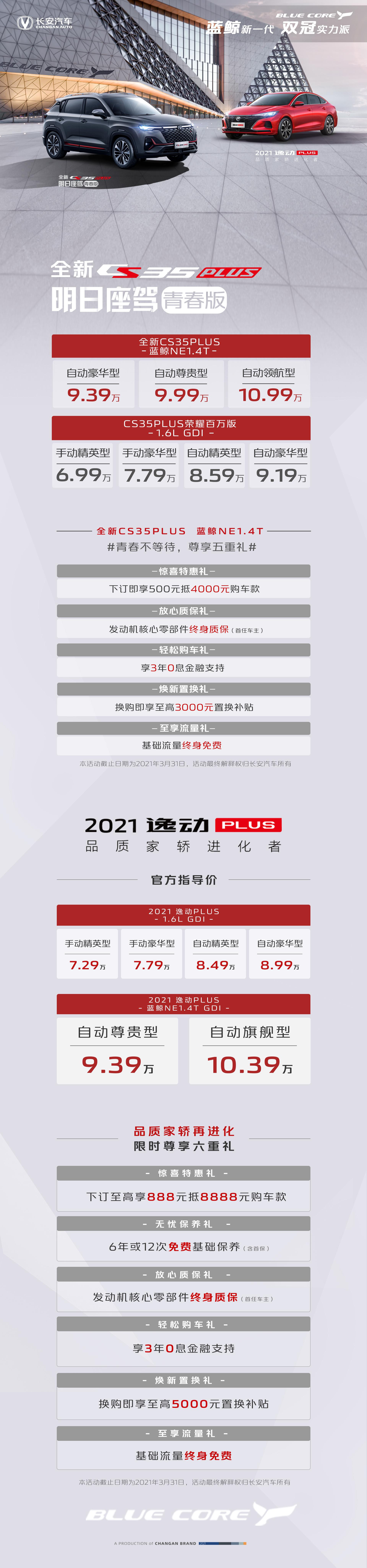 换装蓝鲸动力 长安全新CS35PLUS以及2021款逸动PLUS上市