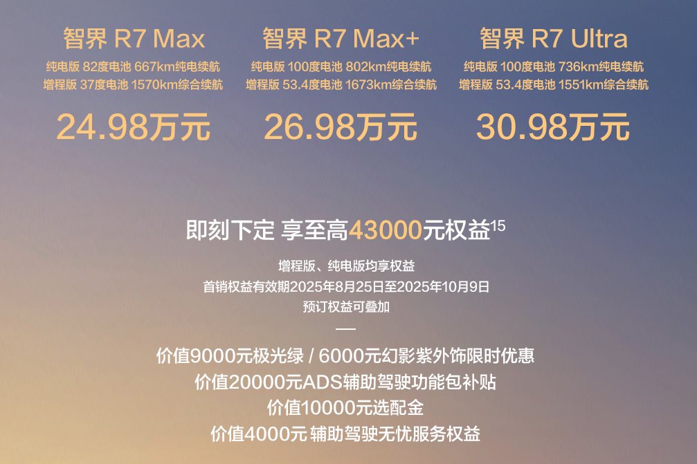 新款智界R7价格与权益