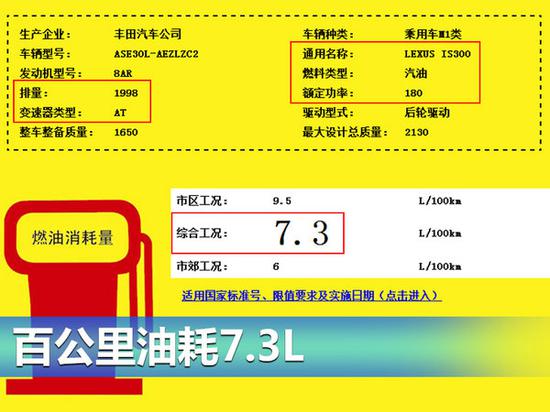 雷克萨斯IS300动力曝光 百公里油耗7.3L-图2