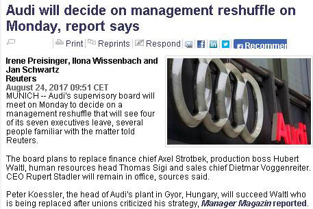 奥迪董事会面临大清洗 冯德睿接班人浮出水面
