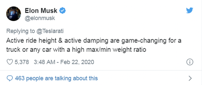 特斯拉纯电动皮卡Cybertuck主动悬挂系统疑似抄袭福特Ram 1500