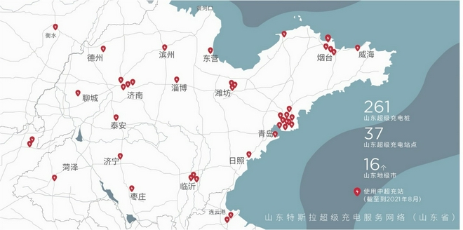 特斯拉超级充电站山东省全覆盖 充电里程近1000万公里