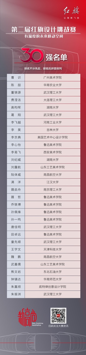 重磅！第二届红旗设计挑战赛，30强名单公布啦！