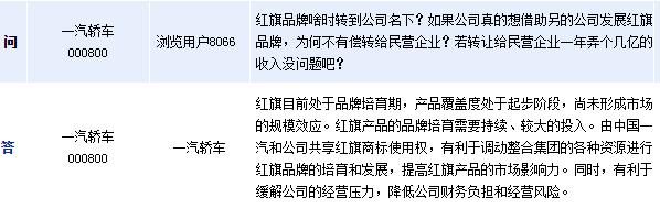 一汽轿车:红旗处品牌培育期 未形成规模