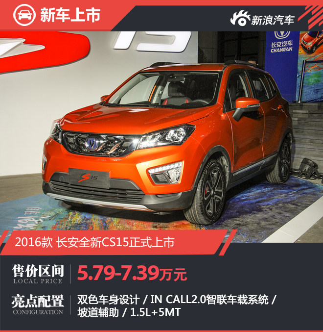 长安CS15上市 4款车型售价5.79-7.39万元
