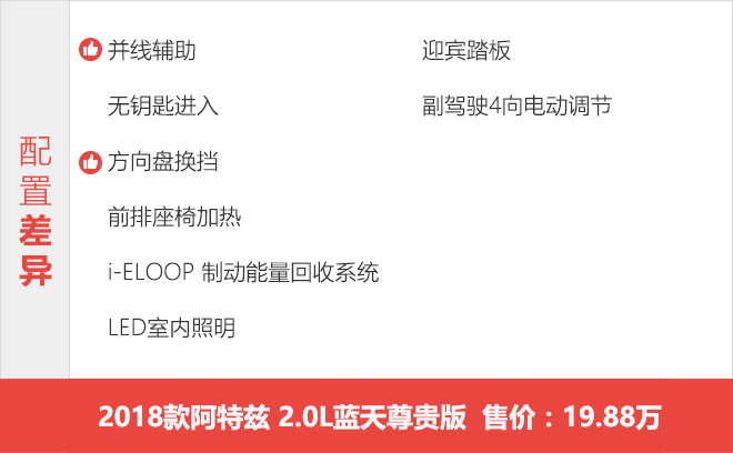 标准配置高 2018款阿特兹购车手册