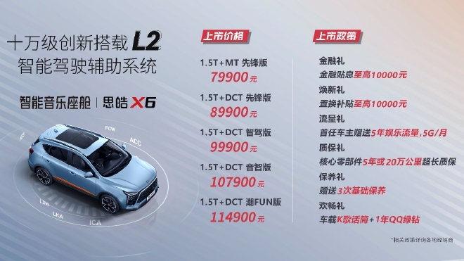 思皓X6上市 售价7.99-11.49万元 思皓X6上市 售价7.99-11.49万元