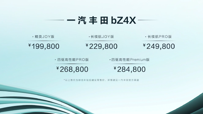 售价19.98-28.48万元 一汽丰田bZ4X正式上市