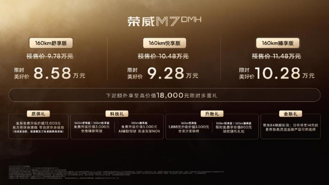 限时8.58万起售 荣威M7 DMH正式上市