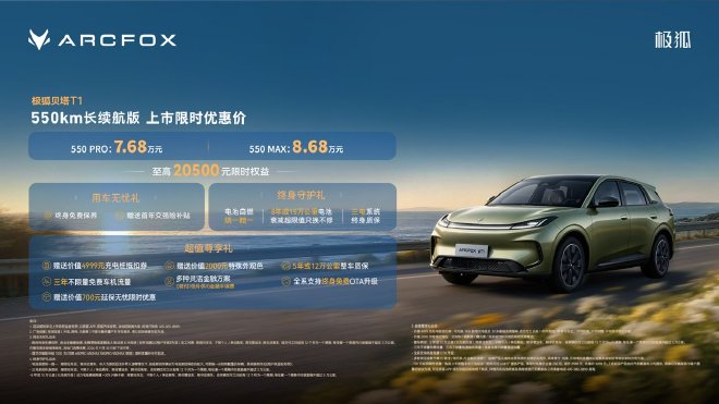 极狐贝塔T1 550km长续航版上市 限时优惠价7.68万元起