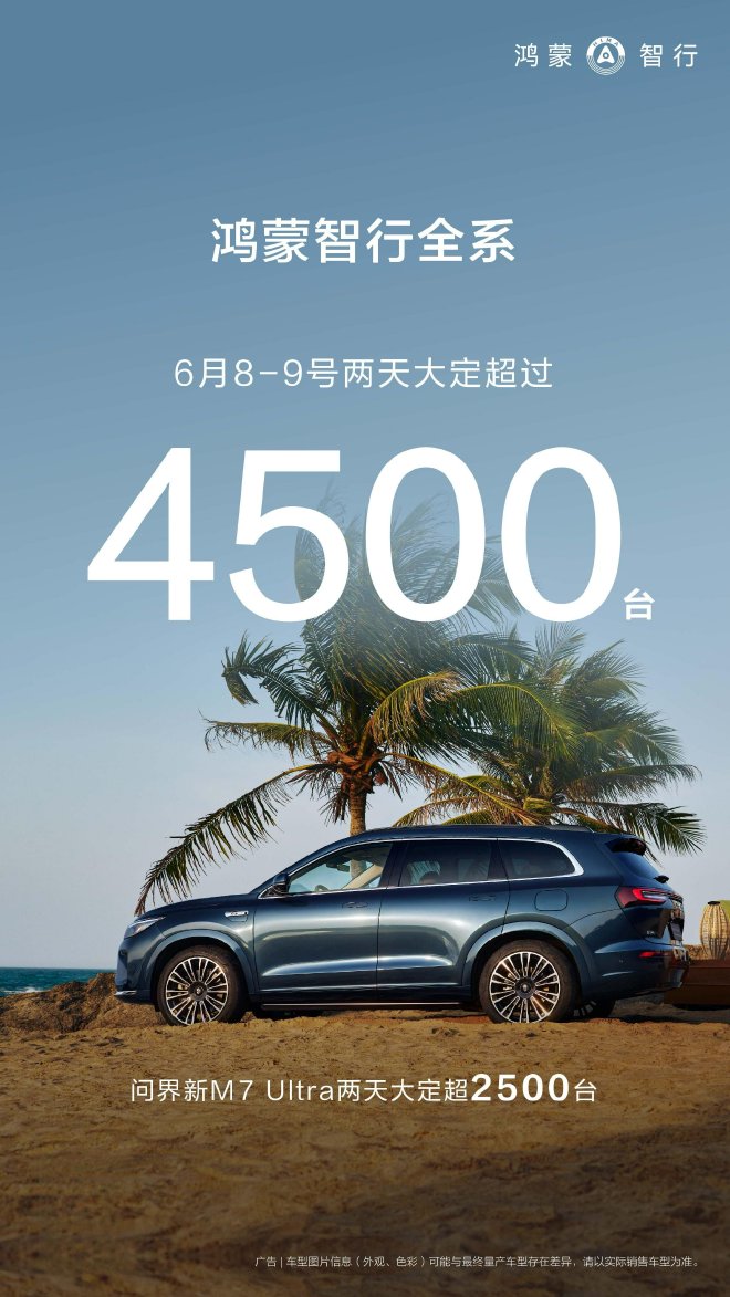 鸿蒙智行全系端午假期两天大定破4500台 问界新M7 Ultra大定超2500台