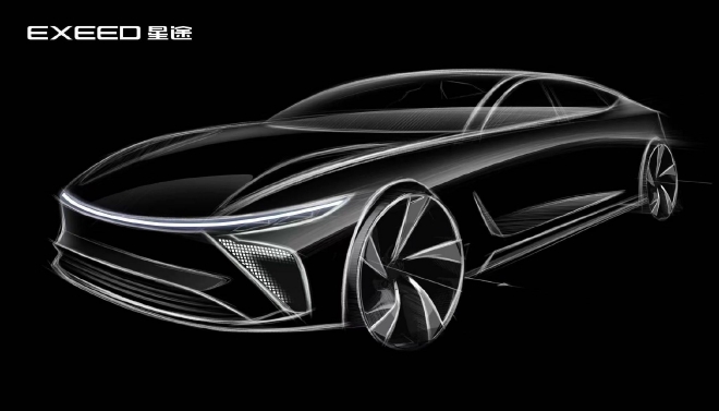 星途品牌首款高端纯电轿车设计草图发布 将于四月亮相
