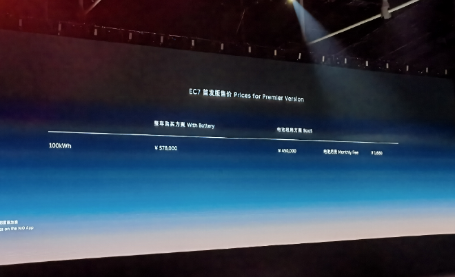 蔚来EC7正式上市 售48.80-57.80万元