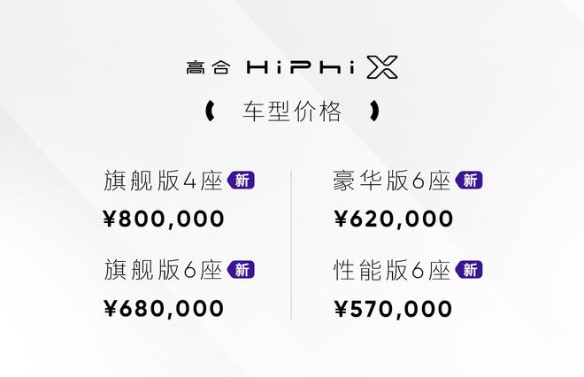 高合HiPhi X四款车型发布 售57-80万元