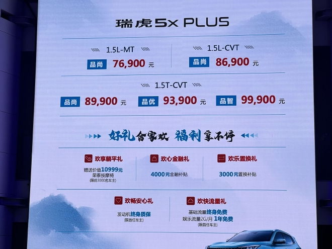奇瑞瑞虎5x PLUS正式上市 售价7.69-9.99万元