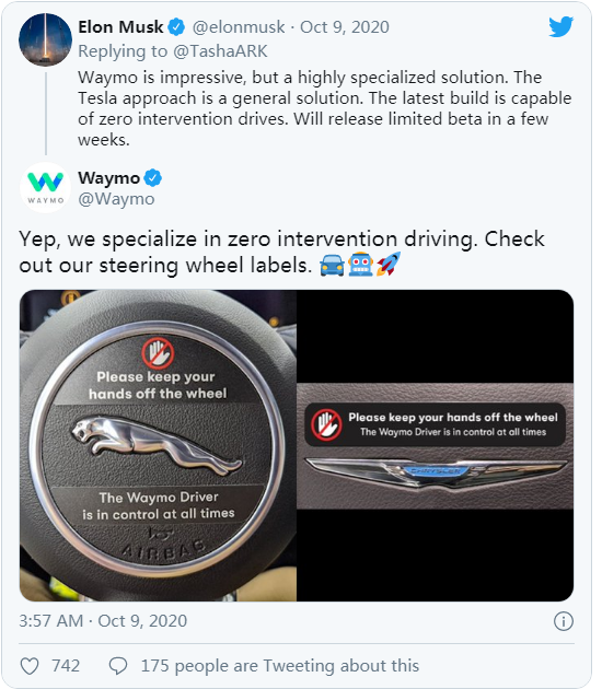 马斯克舌战Waymo 推特上演自动驾驶出租车隔空对话