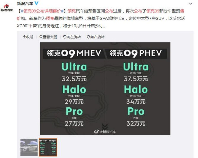 车圈热搜 领克09公布预售价/马斯克要在火星建厂