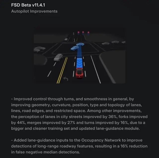特斯拉发布FSD Beta V11.4.1版本更新 具有重大架构改进