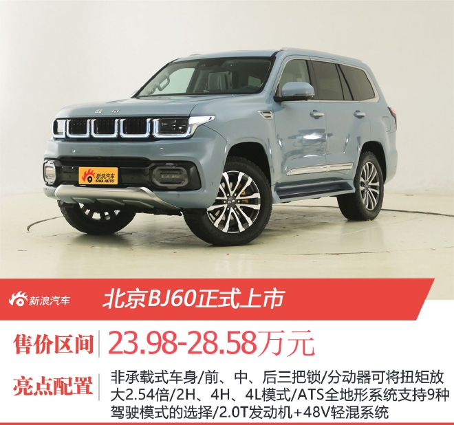 北京BJ60正式上市 售23.98-28.58万元