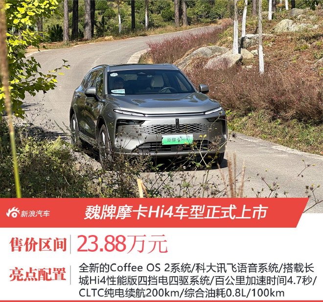 售价23.88万元 魏牌摩卡Hi4车型正式上市