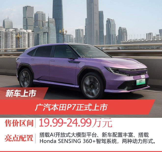 广汽本田P7正式上市 售价19.99-24.99万