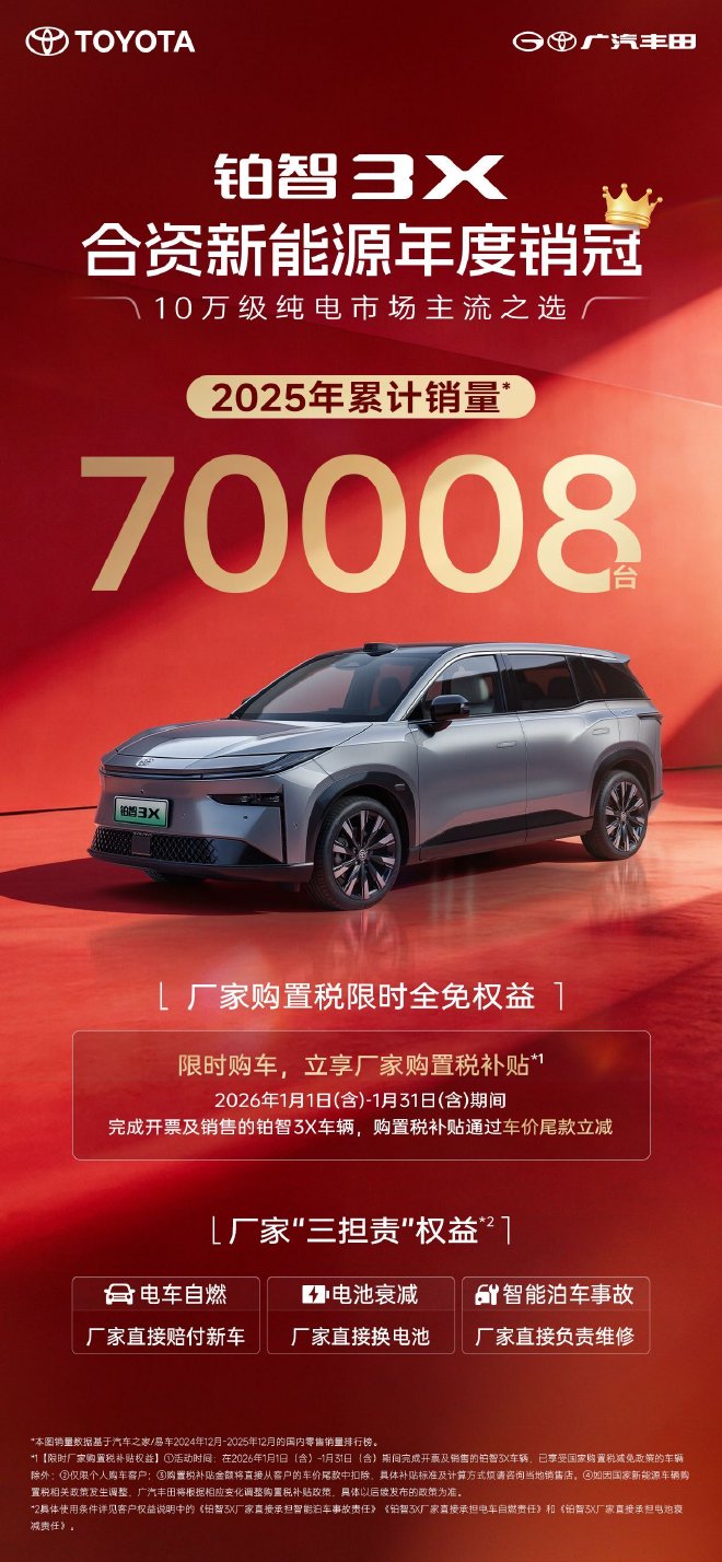 2025年铂智3X全年销量70008台