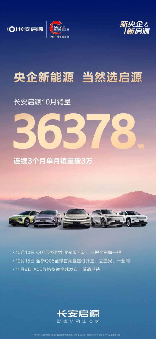 连续3个月销量破3万 长安启源公布10月销量